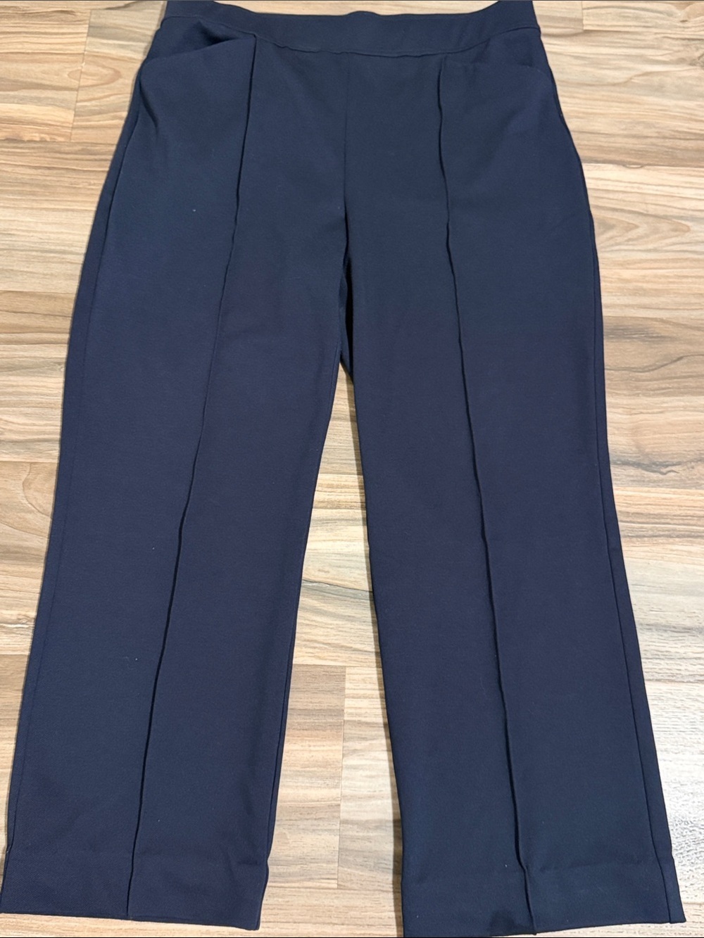 Talbots Women's Navy Blue Wide Leg Pull On Pant Sz. L Stretch Front Seam